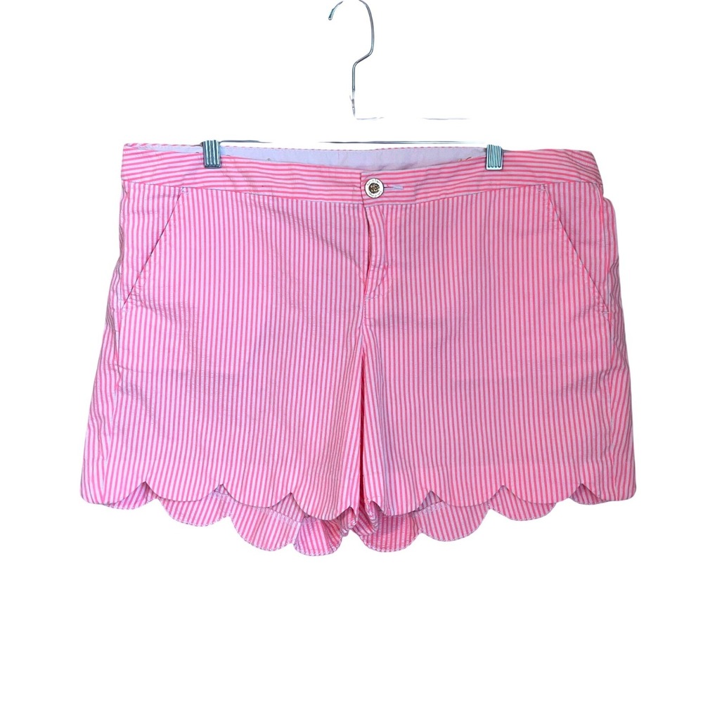 Lilly Pulitzer Buttercup Scalloped Seersucker Shorts Pink White Stripe Size 16
